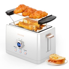 Toaster 2 Scheiben - ZACHVO Toaster mit Brötchenaufsatz, 6 Bräunungsstufe - 850W Toaster mit Herausnehmbare Krümelschublade, LED-Bildschirm - High Lift, Aufwärmen, Auftauen, Abbrechen Funktion