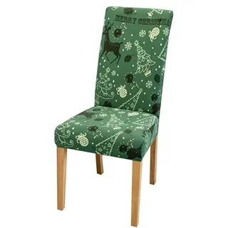 Stuhlhussen Grüner Hirsch Weihnachten Stuhlhussen Schwingstühle Universal Stretch Hussen für Stühle Abnehmbarer Waschbarer Stuhlbezug Stühle Schutz Dekoration Stuhlhusse(8er Set)