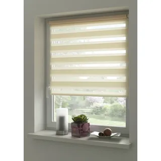 GARDINIA Exklusiv Doppelrollo »EASYFIX« transparent Sichtschutz mit Bohren freihängend Rollo vormontiert auf Montageschiene, beige