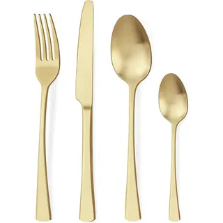 Besteck-Set 24-teilig für 6 Personen Champagner Gold Matt Edelstahl spülmaschinenfest