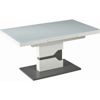 Novel Couchtisch , Grau, Weiß , Metall, Glas, Holzwerkstoff , rechteckig , Säule, Bodenplatte , 65x57-76x110-150 cm , ausziehbar, höhenverstellbar , Wohnzimmer, Wohnzimmertische, Couchtische, Höhenverstellbare Couchtische