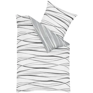 Wendebettwäsche KAEPPEL "MOTION 100% gekämmte Baumwolle", schwarz-weiß (steingrau, weiß), B/L: 135cm x 200cm, 1 Stk., 1 Stk., Feinbiber, B/L: 80cm x 80cm, 2 Stk., Feinbiber, Obermaterial: 100% Baumwolle, Bettwäsche, Wendebettwäsche, mit feinen Wellenlinien, Markenreißverschluss, Wendeoptik