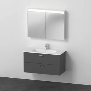 Duravit Xbase, Möbel-Set wandhängend, mit LED-Spiegelschrank, Waschtisch und Waschtischunterschrank, Breite 1000 mm, XB007704949, Farbe: Graphit Matt Dekor