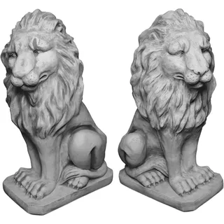 gartendekoparadies.de Große Löwen Statuen Leo, Steinfiguren, H. 92 cm, 198 kg, Grau, frostsicher aus Steinguss für Außenbereich (Löwen-Set)