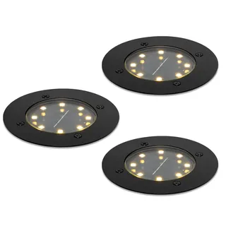 lambado 3er Set LED Solar Bodenleuchten Außen Schwarz matt | Hochwertige Bodenstrahler Wetterfest IP65 Ø12cm | Bodeneinbaustrahler mit 8 SMD LEDs Warmweiß 3000K