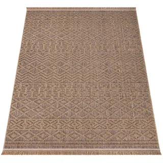Paco Home Teppich wetterfest & mit Fransen, Outdoor geeignet Beige