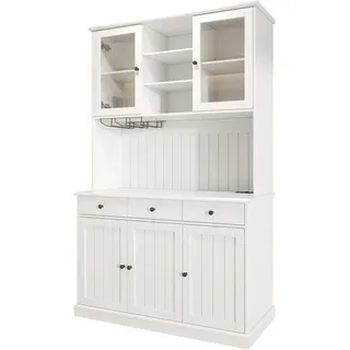 okwish Buffetschrank mit Glastüren Steckdose USB Stauraum 120x40x191cm Weiß
