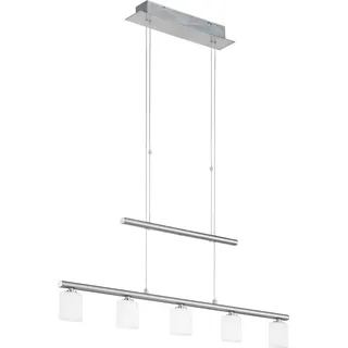 LED-Pendelleuchte - Silbergrau - Weiß - Stahl - Glas - 5-flammig - 80 x 120 cm - höhenverstellbar - Grau, Weiß