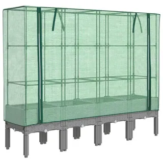 vidaXL Hochbeet mit Gewächshaus-Aufsatz Rattan-Optik 160x40x140 cm - Grau