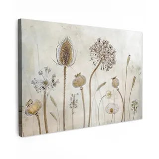 MuchoWow Leinwandbild Blumen - Aquarell - Stilleben - Braun - Vintage XXL 150x100 cm , Beige , Textil , Kiefer , Rechteckig , 150x100 cm , FSC 100% , gerahmt , Bilder & Rahmen, Bilder, Leinwandbilder