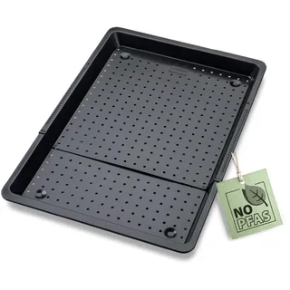 Zenker Perfect Black Herdbackblech gelocht, 37-52 cm verstellbar, zweifache Antihaftbeschichtung, Hitzebeständigkeit +230 °C, Made in Germany