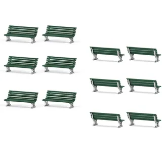 Evemodel 12Stk. Modellbänken im Maßstab 1:87 für Spur H0 Eisenbahn Freizeit Stuhl Bonsai Dekor (A Grün mit Silber)