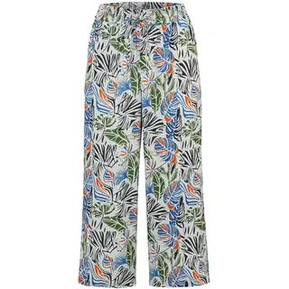 GOLDNER Schlupfhose "Kurzgröße Midi-Hose floral mit weitem Bein" Schlupfbund mit Bindeband, sand, blau, orange, gemustert