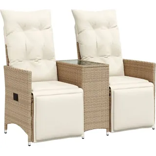 vidaXL Gartensofa 2-Sitzer Verstellbar mit Tisch Beige Poly Rattan - Beige