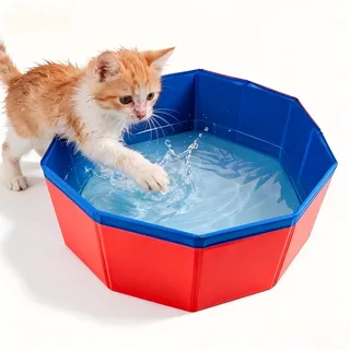 Lysjoy Katzenpool, 30 × 10cm Hundepool Klein, Faltbarer Katzen Pool, Hundeplanschbecken, Planschbecken Klein für Katzen und Hunde zum Spielen im Wasser, Baden und Ausruhen (Rot)