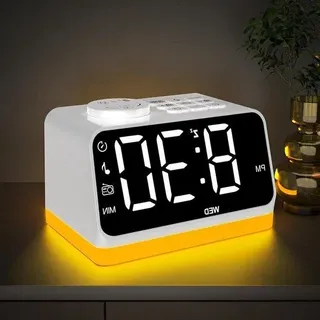 Digitale Wecker mit Doppelalarm, FM-Radio, 2 USB-Anschlüssen und Timer weiß