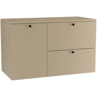 WENA Waschtischunterschrank 100 cm mit Wäschekorb, glatte Fronten, Griffe aus Metall in der Farbe Schwarz (Farbe: Cappuccino) - Bronze