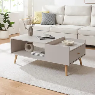 Couchtisch 'Hallevil' mit Schublade 106 x 59 x 44 cm Hellgrau - Hellgrau