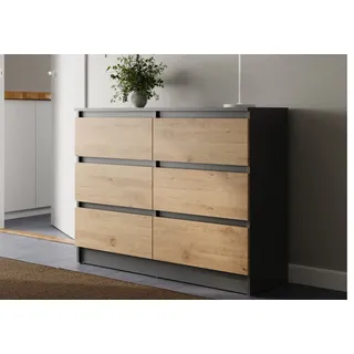 home collective Kommode 80 | 100 | 120 | 140 cm breit mit Schubladen anthrazit artisan-eiche Holz Schrank mit Sideboard Highboard Anrichte Organizer Breite 100 cm 6 Schublade