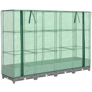 vidaXL Hochbeet mit Gewächshaus-Aufsatz Rattan-Optik Grau 160 x 123 x 40 cm