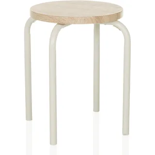hjh LIVING Hocker mit Metallbeinen und Holz Sitzfläche ALRANDA Stapelbarer Sitzhocker im Skandi-Look rund, Robustes Stahlgestell, Weiß/Eiche
