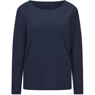 Langarmshirt GOLDNER "Langarm Melange Jersey-Oberteil", Damen, Gr. 46, blau (marine), Obermaterial: 76% Polyester PES. 20% Viskose CV. 4% Elasthan EL., Modisch, U-Boot-Ausschnitt, Shirts Langarmshirt, U-Boot-Ausschnitt