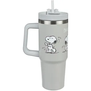 Undercover - Peanuts Snoopy Isolierbecher mit Strohhalm - 880ml Fassungsvermögen - Edelstahl Trinkbecher mit Handgriff - BPA frei