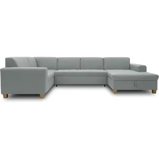 DOMO. collection Wohnlandschaft Sugar, Sofa Schlaffunktion, Couch, Polstergarnitur, Moderne U-Form, 162 x 333 x 199 cm, Mint-grün