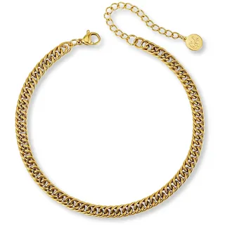 GD GOOD.designs Fußkettchen Panzer für Damen in Gold - Wasserfeste Fußkette verstellbar (22-27cm) I Vergoldeter Edelstahl Fußschmuck für Frauen