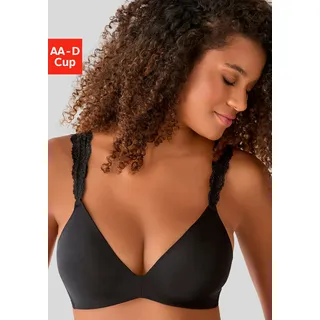 Push-up-BH LASCANA, Damen, Gr. 90, Cup AA, schwarz, Microtouch, Obermaterial: 60% Polyamid, 35% Polyester, 5% Elasthan, BHs Push-up-BH, ohne Bügel mit wunderschönen Spitzenträgern, Dessous, Topseller