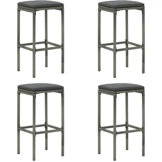 vidaXL Barhocker mit Kissen 4 Stk. Grau Poly Rattan - Grau