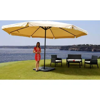 Sonnenschirm Meran Pro, Gastronomie Marktschirm mit Volant Ø 5m Polyester/Alu 28kg creme mit Ständer - Beige