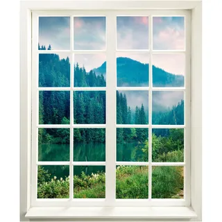 Wandtattoo - Fenster mit Aussicht "Tannenwald und Fluss" 99 x 120 cm (BxH) - Wandaufkleber - Wandsticker