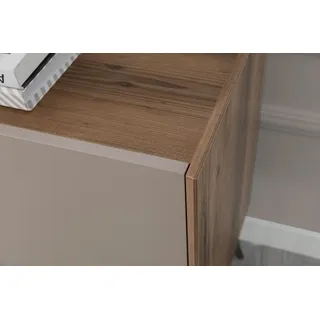 Moderne Beige Garnitur Luxus Sideboard 2x Spiegel Holzmöbel Anrichte - Braun