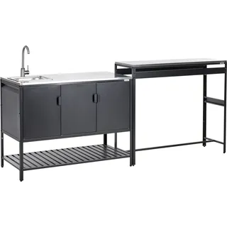 BELIANI Outdoor-Küchenschrank Schwarz Edelstahl 3-türig mit Aufsatz Gartenküche Esszimmer - Schwarz