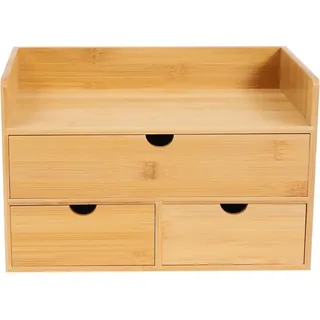 Bambus Schreibtisch Organizer - Aufbewahrung mit 3 Schubladen - 33×19×20 cm Kompakt - Für Büro und Kosmetik - Rostbeständig - Natur