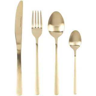 Russell Hobbs Vienna Besteckset 16-teilig, Gold Satin | Edelstahl 18/0, für 4 Personen, Gabeln, Messer, Esslöffel, Teelöffel, spülmaschinengeeignet