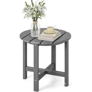 Balkontisch Gartentisch Klein, Garten Beistelltisch Wetterfest, Balkon Beistelltisch aus UV-beständigem HDPE, Patio Tisch bis 100 kg tragbar, Grau - Grau