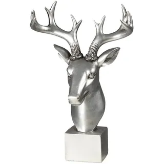 Ambiente Haus "Hirsch Figur - Kopf", silber (antik, silberfarben), B:24cm H:38cm T:16cm, Polyresin, Dekofiguren