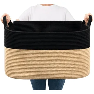 TIMEYARD Wäschekorb, Korb Aufbewahrung, Faltbarer Wäschekorb, Wäschesammler, Aufbewahrungskorb Kinder für Spielzeug, 65L, Schwarz und Braun