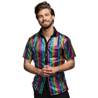 Boland - Buntes Disco Hemd, Shirt Disco Diamond, Herren Hemd Kurzarm, Shirt für Männer, Oberteil, Partyshirt für Karneval oder Mottopartys