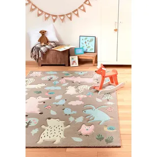 Sigikid Kinderteppich "Forest" rechteckig 13 mm Höhe Wald Tiere Design, Kurzflor, rosa, taupe