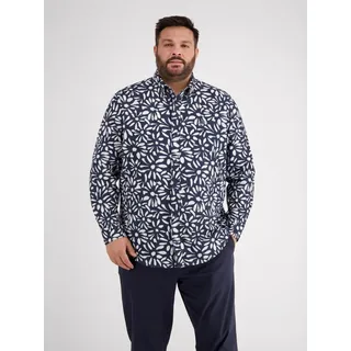 Leinenhemd LERROS "Langarmhemd mit floralem Print in großen Größen", Herren, Gr. 6XL, extraweit, classic navy, 55% Leinen, 45% Baumwolle, Hemden Leinenhemd