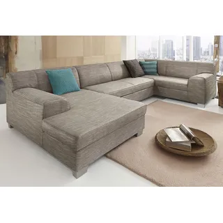 DOMO collection Wohnlandschaft Kunstleder U-Form 3-Sitzer Beige/Braun