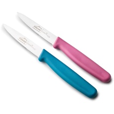 Lacor - 39084 - Küchenmesser Set, Professionelle Küchenmesser, 2-Teiliges Set, Schälermesser, Gezackte Spitze, Edelstahl, Etern Series, Klinge 10 cm, Blau und Magenta