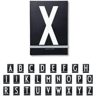 Design Letters Buchstaben Notizbuch A5 A-Z Schwarz | Nutzen Sie das unlinierte Notizbuch als Bullet Journal, 2024 Planer | Notizbuch A5 mit elastischem Verschlussband | 146 nummerierte Seiten
