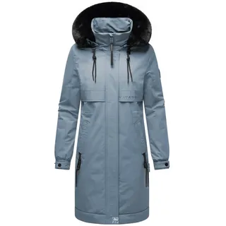 Navahoo Damen Mantel lange warme Winterjacke mit Kunstfell und Kapuze (beides abnehmbar) Kaltwetterretter 14 Stormy Blue Gr. M - M