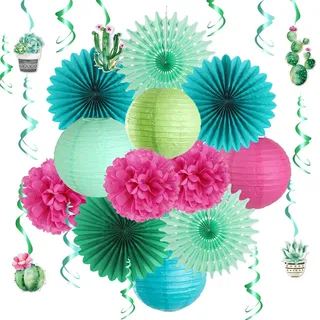 EASY JOY Hängende Kaktus Party Dekoration Hawaii Deko Tropen Wüste Deko Papier Laternen Papierfächer Kit für Hawaiian Luau,Tropische Geburtstag Party Sukkulenten Home Decor