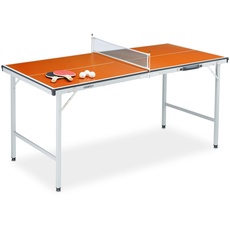 Relaxdays Tischtennisplatte, klappbarer Tischtennistisch mit Netz, 2 Schläger, 3 Bälle, HxBxT: 70 x 70 x 150 cm, orange