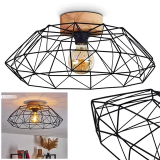 HOFSTEIN Deckenleuchte Turiza, verstellbare Deckenlampe aus Metall/Holz in Schwarz/Naturfarben, Leuchte im Industrial/Retro/Vintage-Design, Lichteffekt, E27, Wohnzimmer, Esszimmer, Schlafzimmer, Küche
